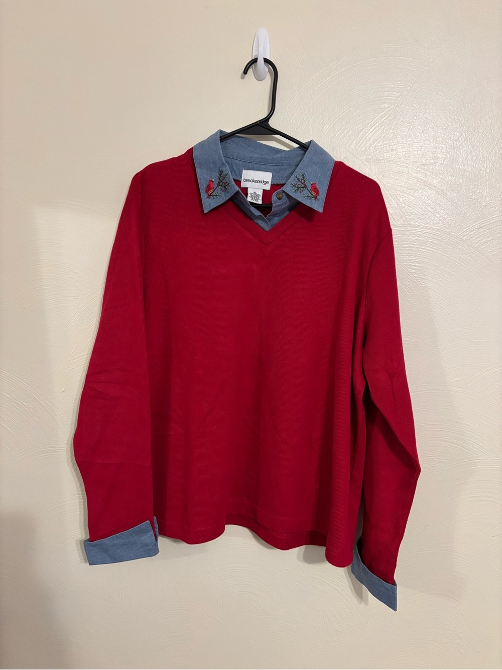 Breckenridge Cardinal Embroidered Layered Sweater Shirt XL Red